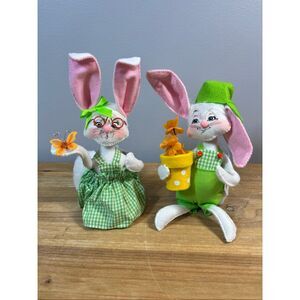 Annalee 6” spring mouse boy with flower pot girl with butterfly